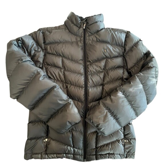 Spyder Pelmo Down Filled Jacket Mens Sz Medium Puffer Full Zip Dark Grey - Picture 1 of 11